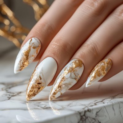 White and gold luxury manicure